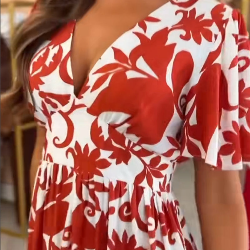 🌸Spring Specials🌸  Women's Fashion Printed V-Neck Flowy Dress