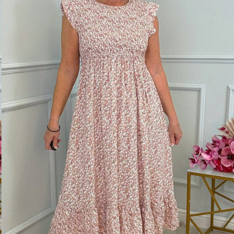 Vestidos florais elegantes para mulheres com babados e decotes altos