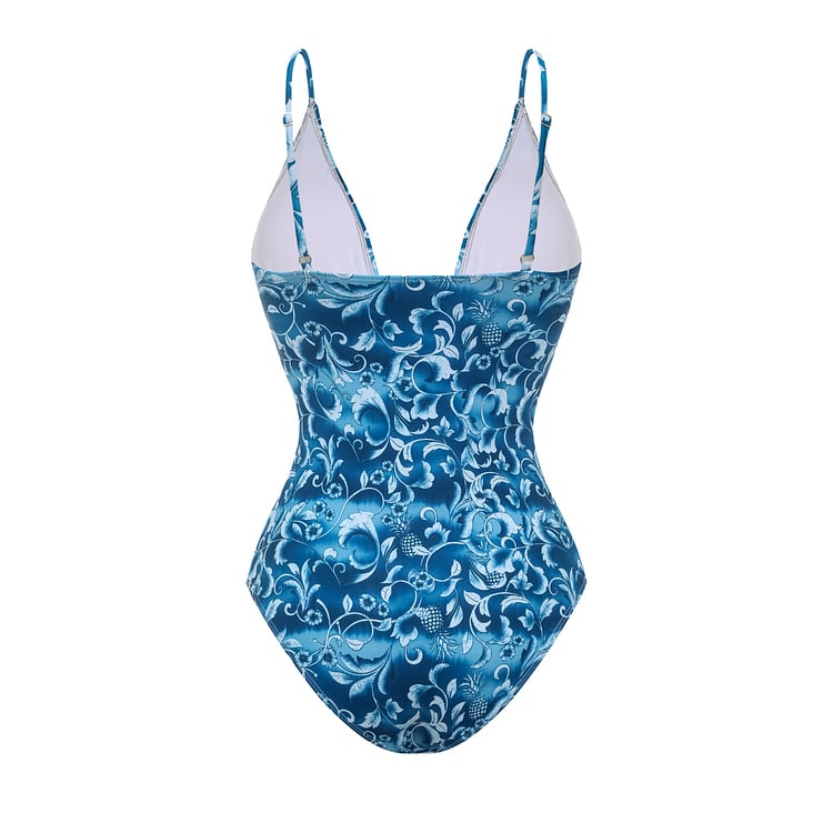 New V Neck Printed One Piece Swimsuit Set