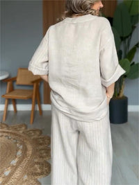 Completo casual da donna in cotone e lino a righe