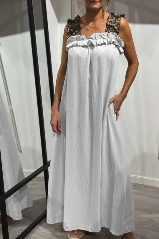 Vestido casual feminino com alças e estampa de oncinha