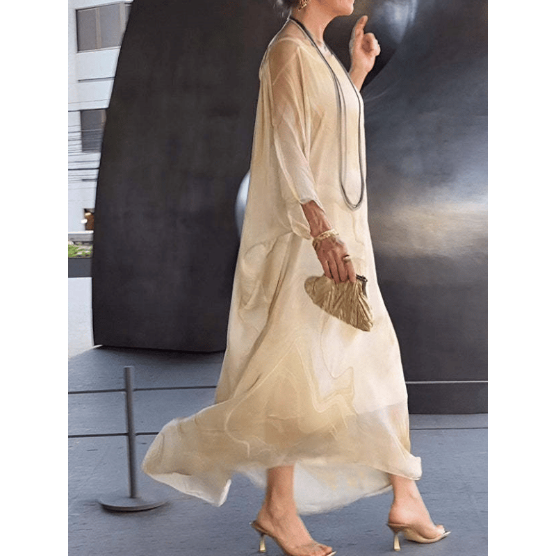 Vestido elegante de chiffon com padrão mármore