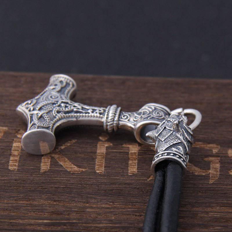 Колие Wolf and Mjölnir - стерлингово сребро