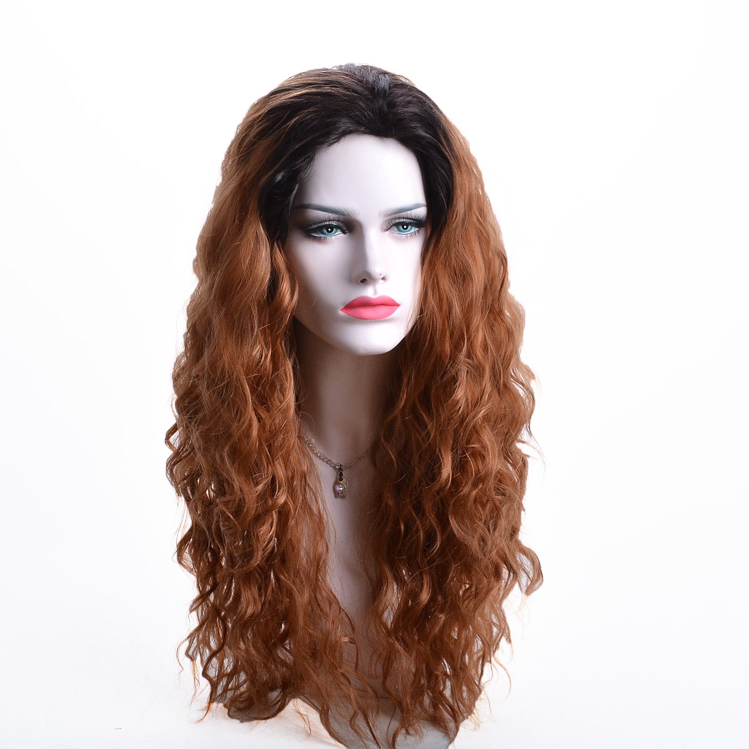 24 Inch Long Ombre Brown Curly Wavy Wig Natural Looking Fluffy Layered Wig