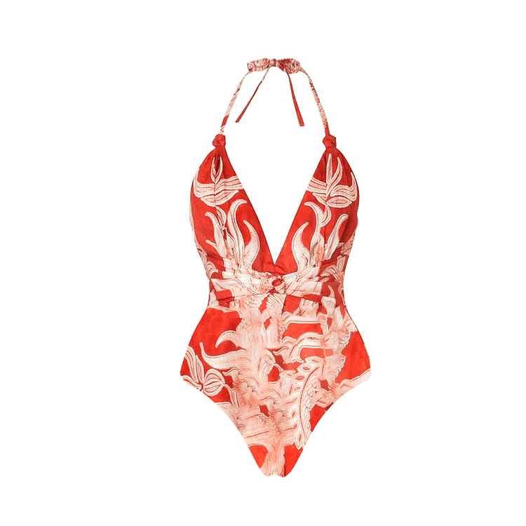 💖One-piece swimming costume with Sling Plants Flowers print