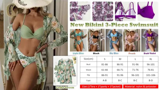 【Třídílná sada】👙 Nová sada plavek s potiskem pro ženy