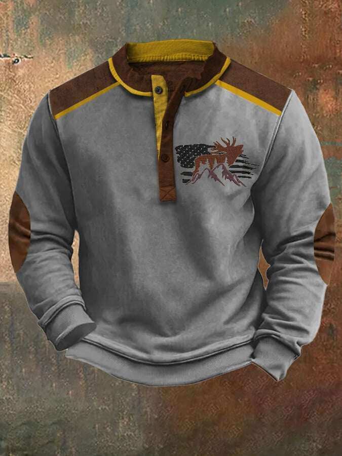 Moletom casual masculino vintage Elk Western