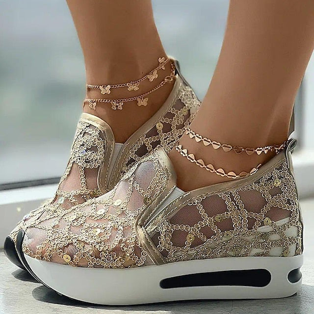 Sapatos de senhora slip-on moda casual verão com lantejoulas