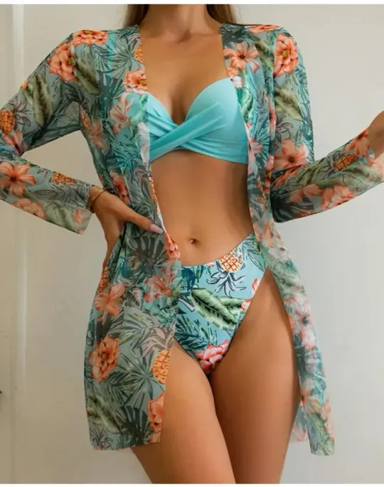 【Třídílná sada】👙 Nová sada plavek s potiskem pro ženy
