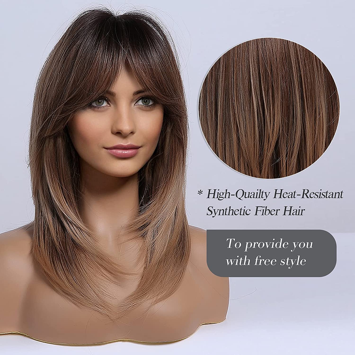 Synthetic Long Wigs  Hair with Bangs for Daily Use