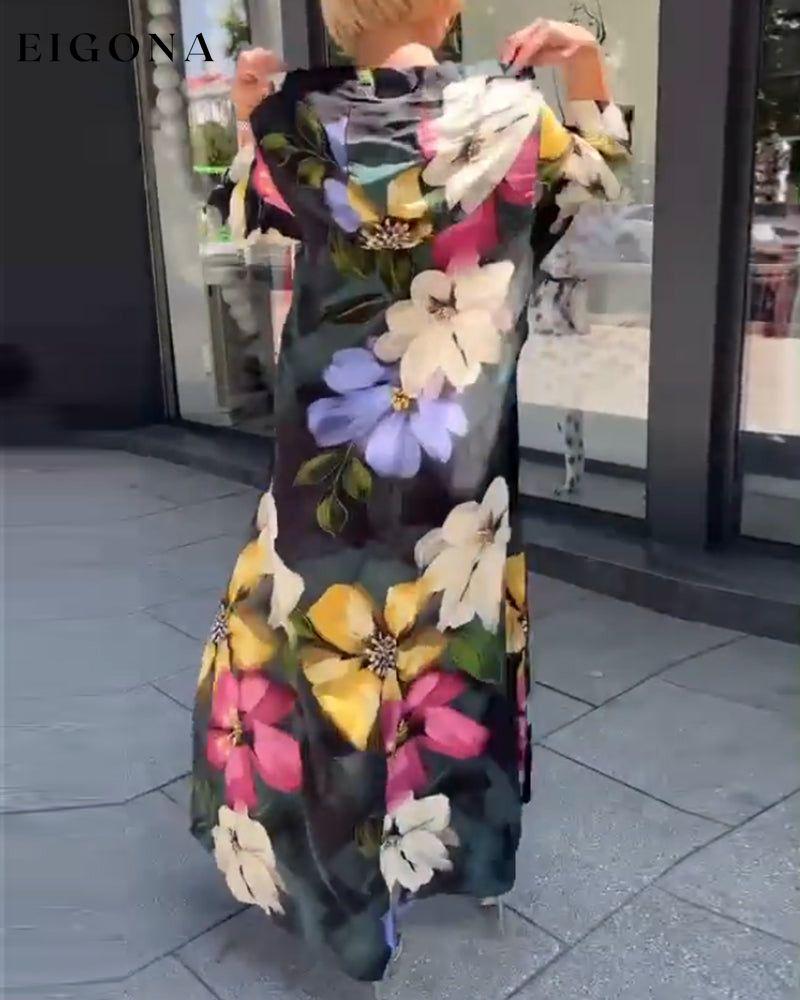Vestido feminino com estampa floral e manga três quartos para a temporada 2024