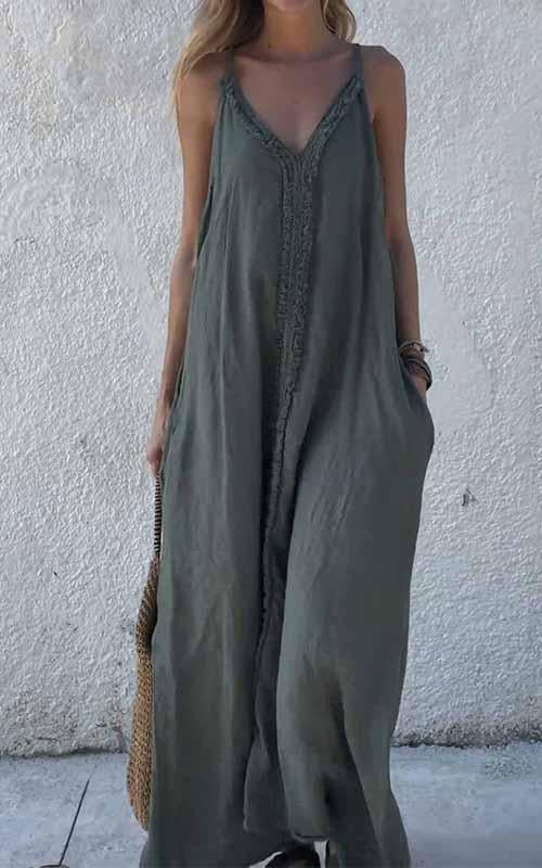 Abito da donna con bretelle tinta unita e scollo a V