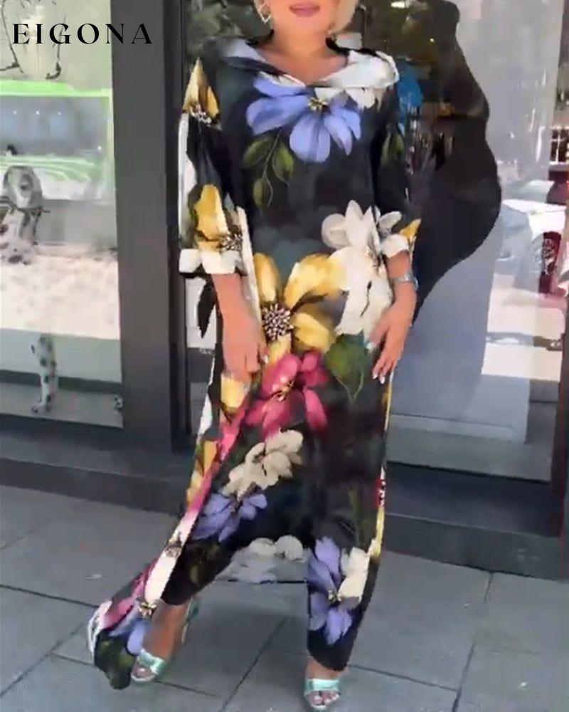 Vestido feminino com estampa floral e manga três quartos para a temporada 2024