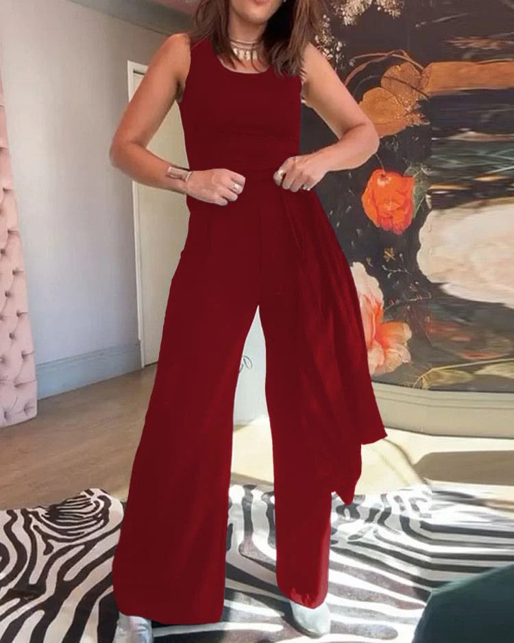 Set di tre pezzi, giacca gilet casual e confortevole, pantaloni a gamba larga