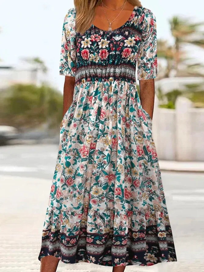 【S-5XL】vestido estampado boêmio