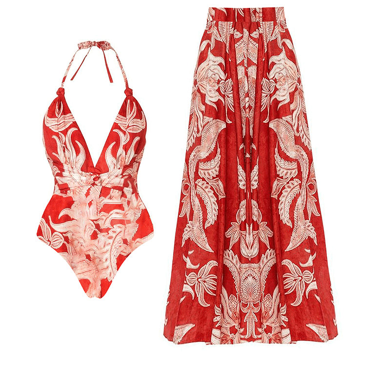 💖One-piece swimming costume with Sling Plants Flowers print
