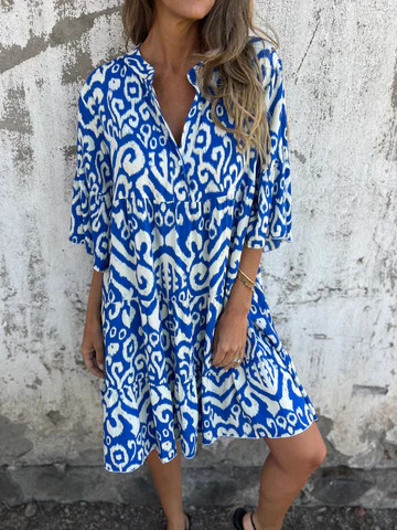 💖Limited Sale 48% OFF💖Printed V-Neck Dress with 3/4 Sleeves
