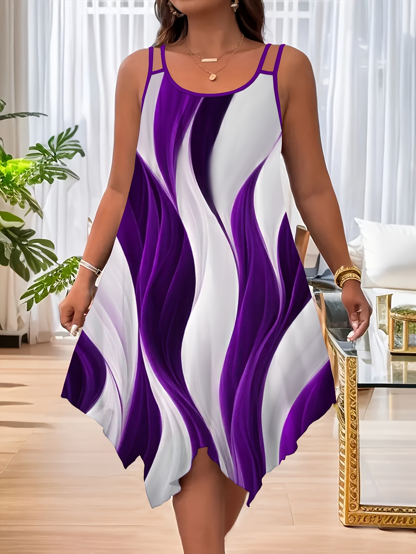 Vestido estampado contrastante da moda com alças