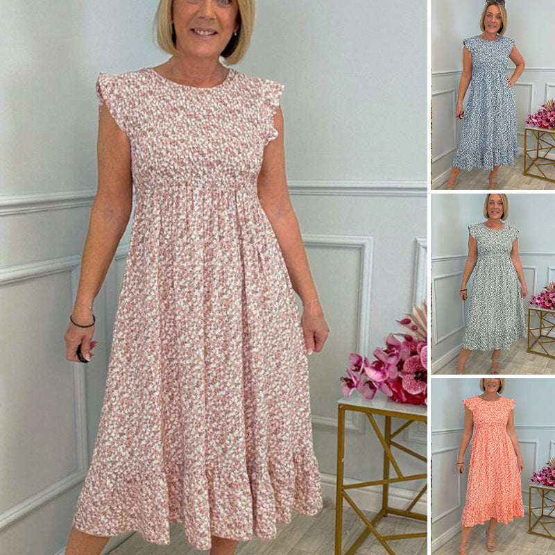 Vestidos florais elegantes para mulheres com babados e decotes altos