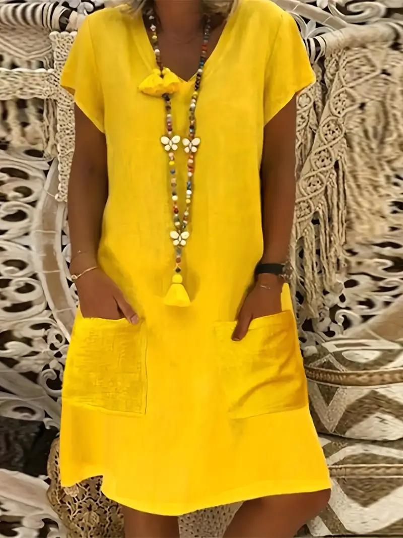 🔥Promoção de desconto de 49%🔥Vestido elegante e simples com decote em V