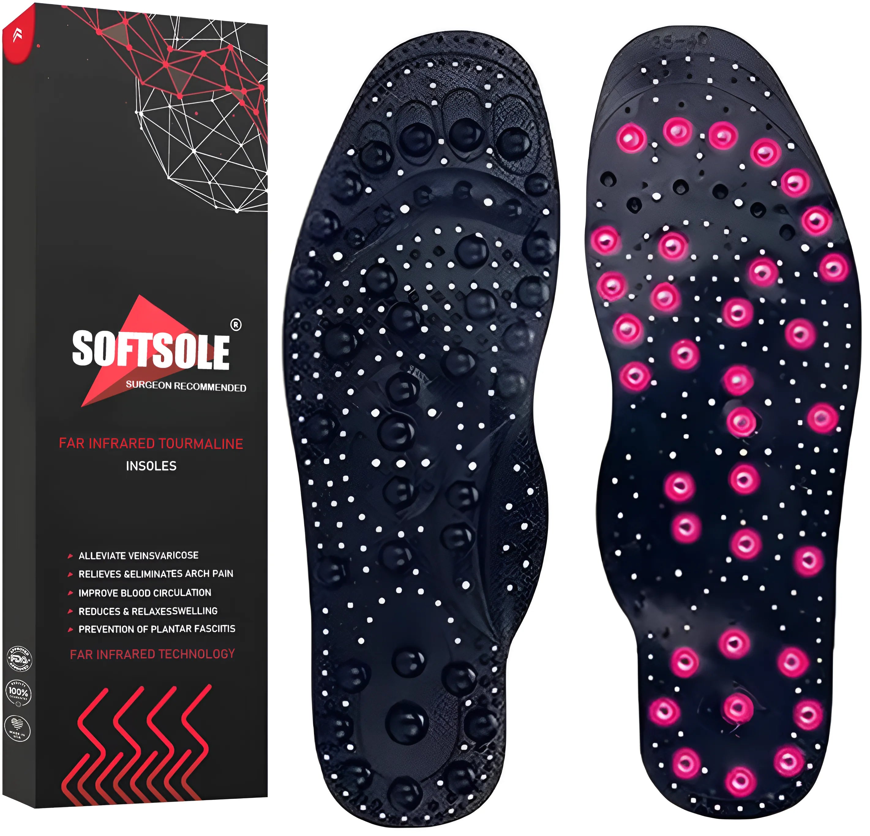 Palmilhas ortopédicas Softsole™ Tourmaline Far Infrared Acupressure Pain Relief Orthotic Insoles