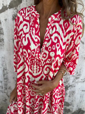 💖Limited Sale 48% OFF💖Printed V-Neck Dress with 3/4 Sleeves