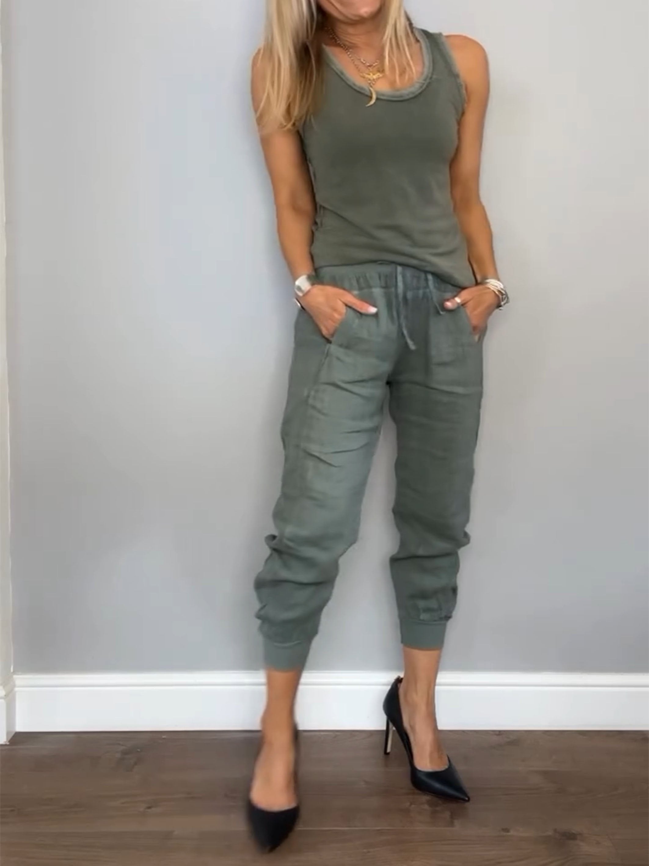 Completo casual da donna in due pezzi in cotone e lino estivo Daliy