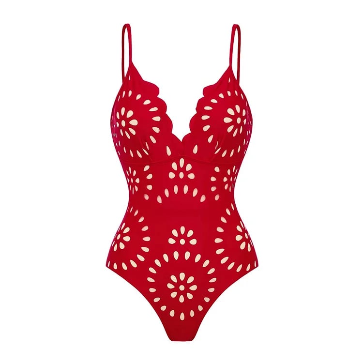 💖 2025 New 👙 Laser Cutting Flower Hollow Flared Skirt Swimsuit Set