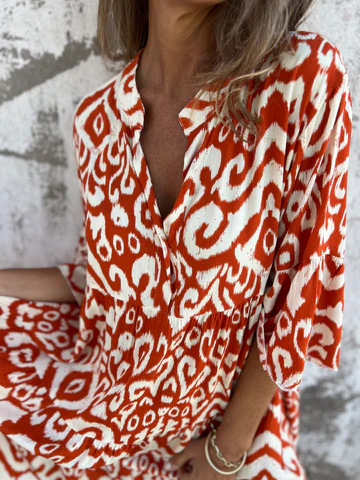 💖Limited Sale 48% OFF💖Printed V-Neck Dress with 3/4 Sleeves