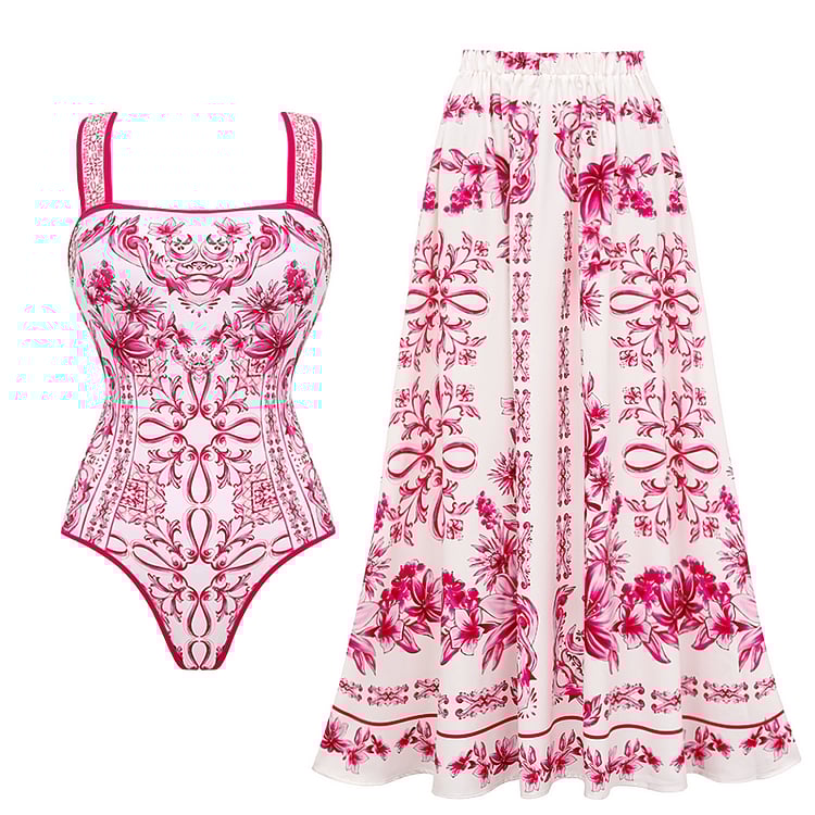 New Floral Print Two Piece Swimsuit Set