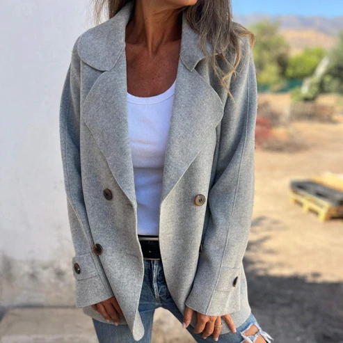 Cappotto a maniche lunghe con risvolto casual da donna sf aux Tweed