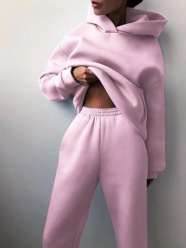 Set di due pezzi di felpa e pantaloni a maniche lunghe ispessiti casual e alla moda
