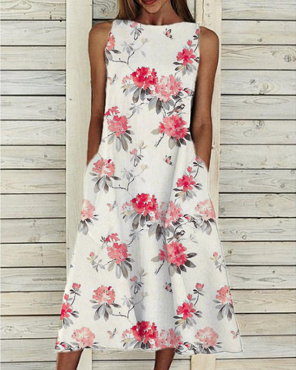 Groovy Plant Print ujjatlan Midi ruha