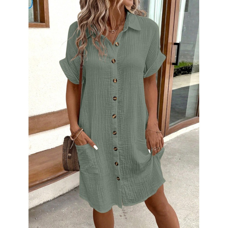 【S-3XL】Vestido camisa simples de verão 2024 com decote em V