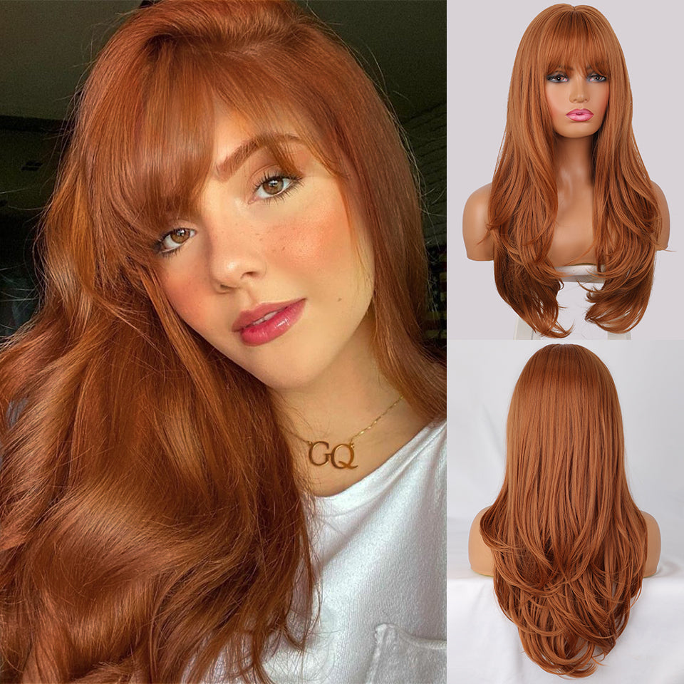 Ins Hot Ombre Blonde Wig with Bangs Long Curly Wig