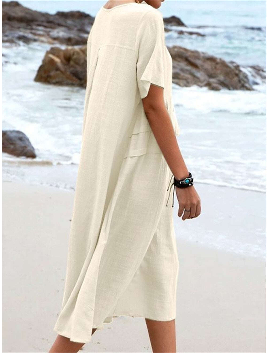 Vestido de algodão com gola redonda