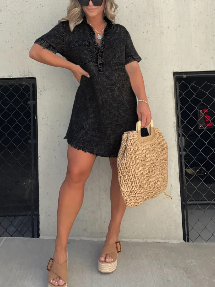 Novo vestido camisa lavado feminino (frete grátis no 2º item)