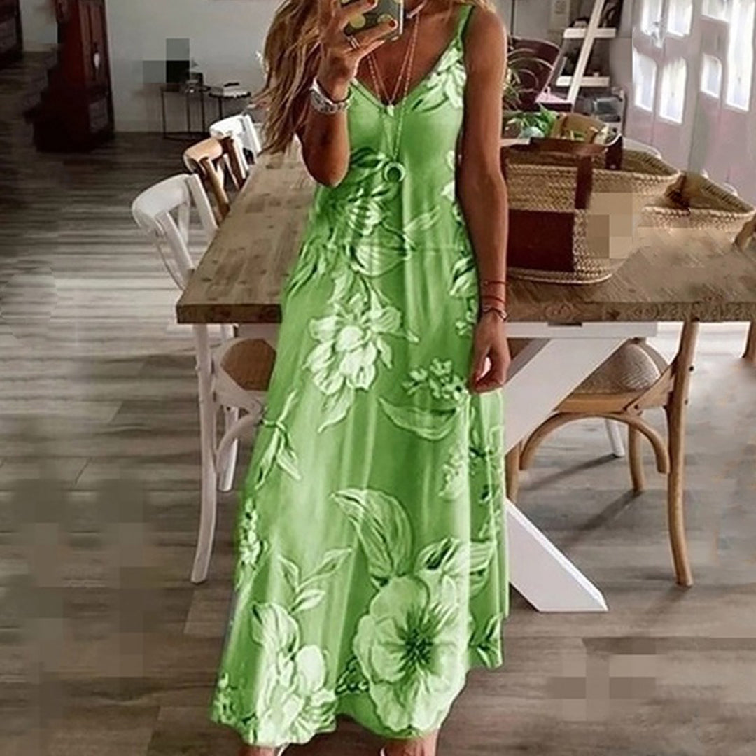 Vestido fino de verão com alças florais
