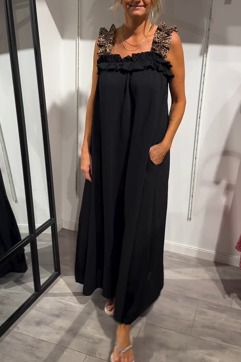 Vestido casual feminino com alças e estampa de oncinha