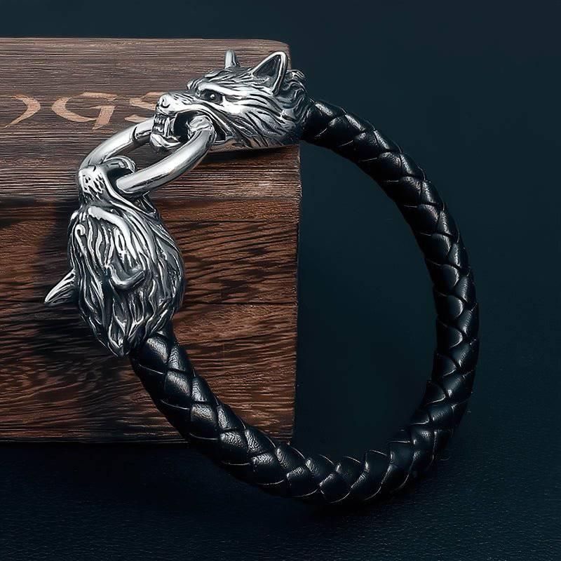 Кожена гривна Odin's Wolves - неръждаема стомана