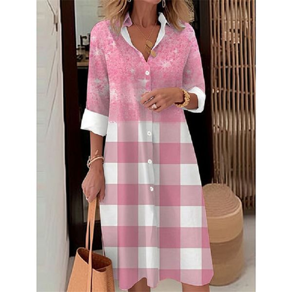 Abito elegante ampio stampato in stile casual scozzese tinta unita