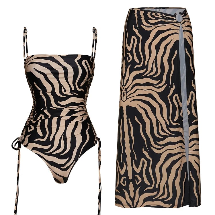 👙 Printed One Piece and Sarong Swimsuit Set