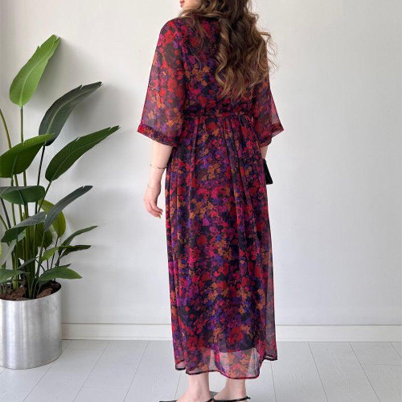 🌈Vestido longo feminino elegante, estampado, solto e arejado