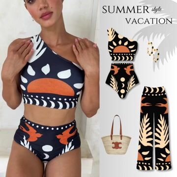 👙 One Shoulder High Waist Bikini Swimsuit and Pants or Skirt  🎀