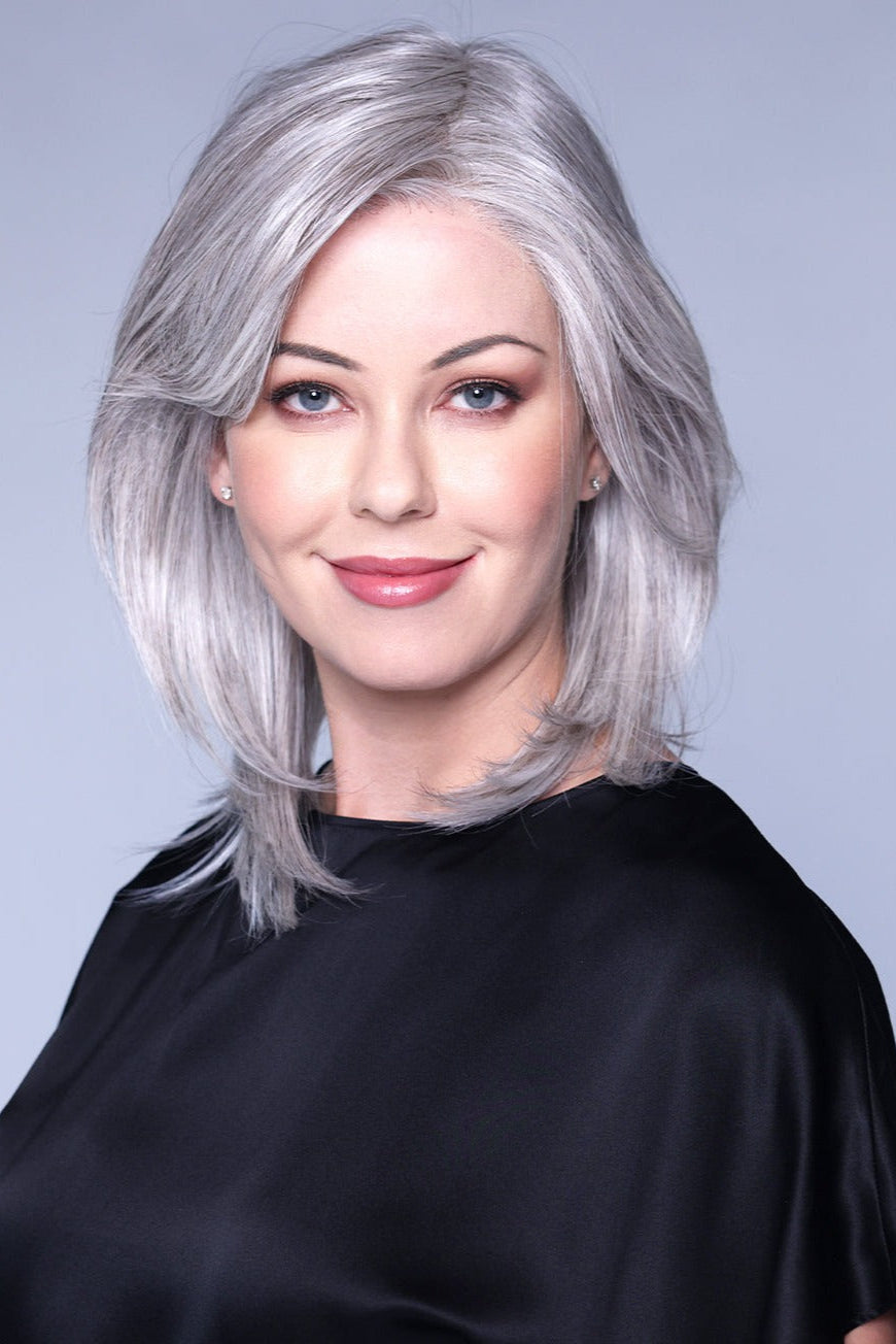 Side-parted medium-length straight hair