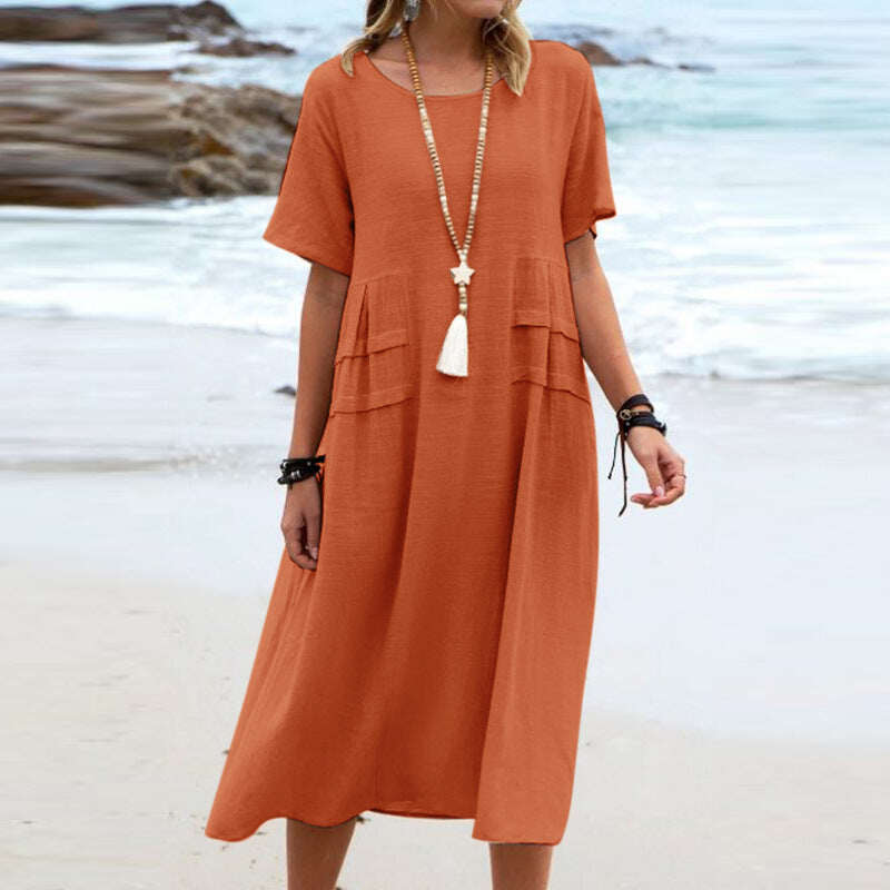 Vestido de algodão com gola redonda