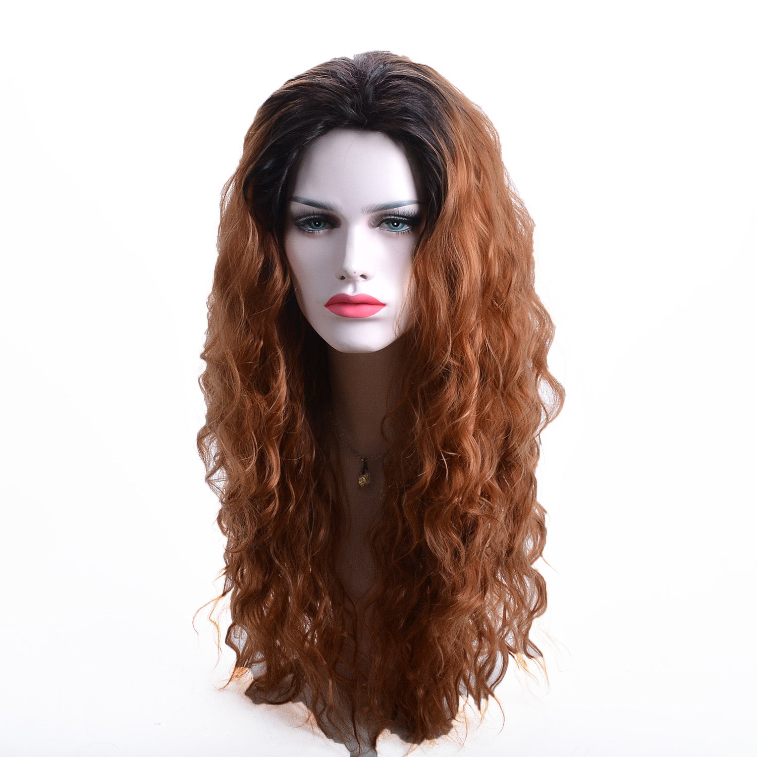 24 Inch Long Ombre Brown Curly Wavy Wig Natural Looking Fluffy Layered Wig