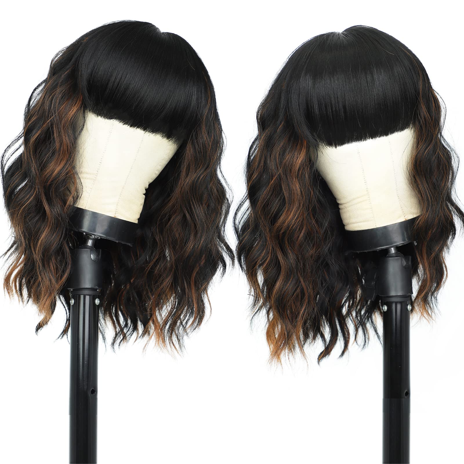 Multicolor - Medium Length Curly Hair with Thick Bangs