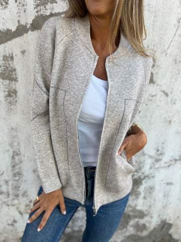 Giacca sottile casual con cerniera e collo rotondo