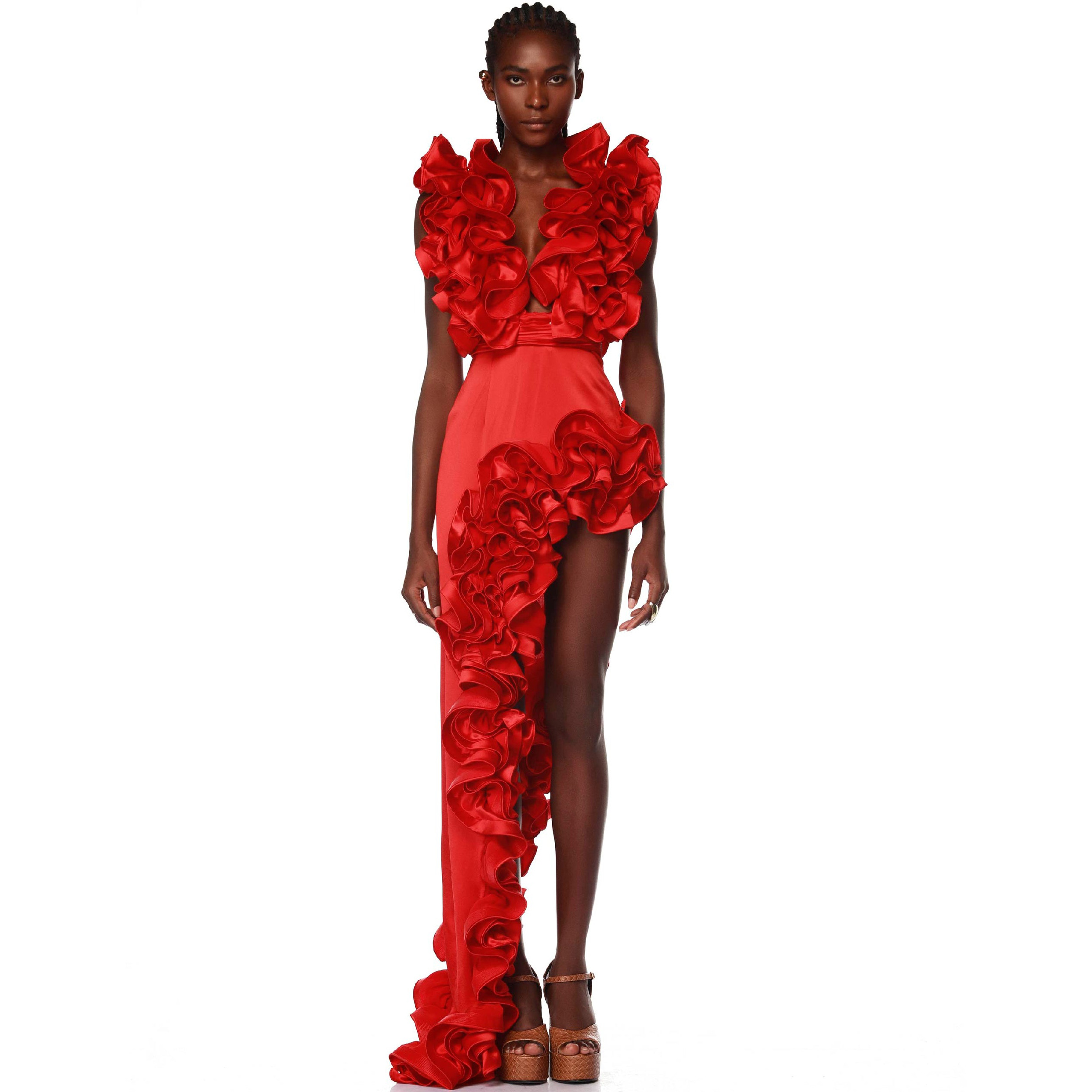 ✨ Red Flower Frilled V Neck One Piece Swimsuit and Skirt